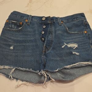 Levi's Blue Distressed Jean Shorts